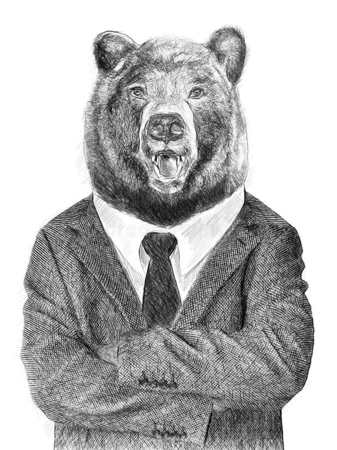 Animals In Clothes. People With Heads Of Animals. Bear. Concept Graphic