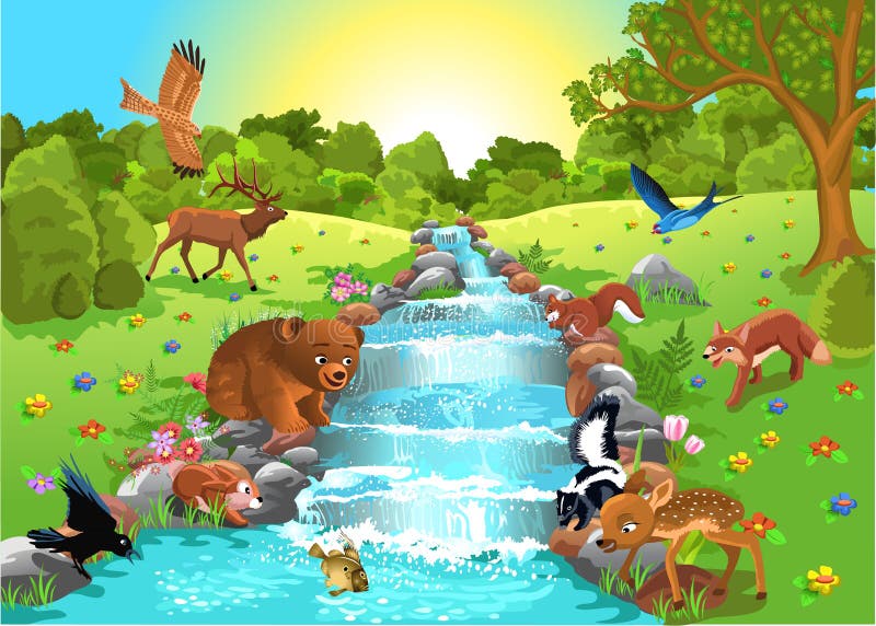 Diseno de pintura los animales llegada sobre el arroyo sobre el beber Agua.