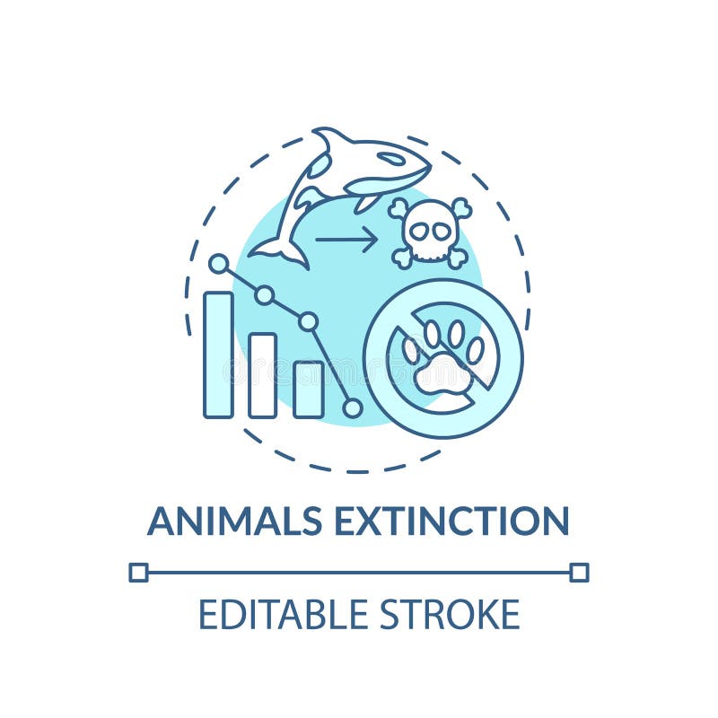 Animals extinction turquoise concept icon. Biodiversity loss. Animal population decrease. Wildlife conservation idea thin line illustration. Vector isolated outline RGB color drawing. Editable stroke. Biodiversity loss icon vectors