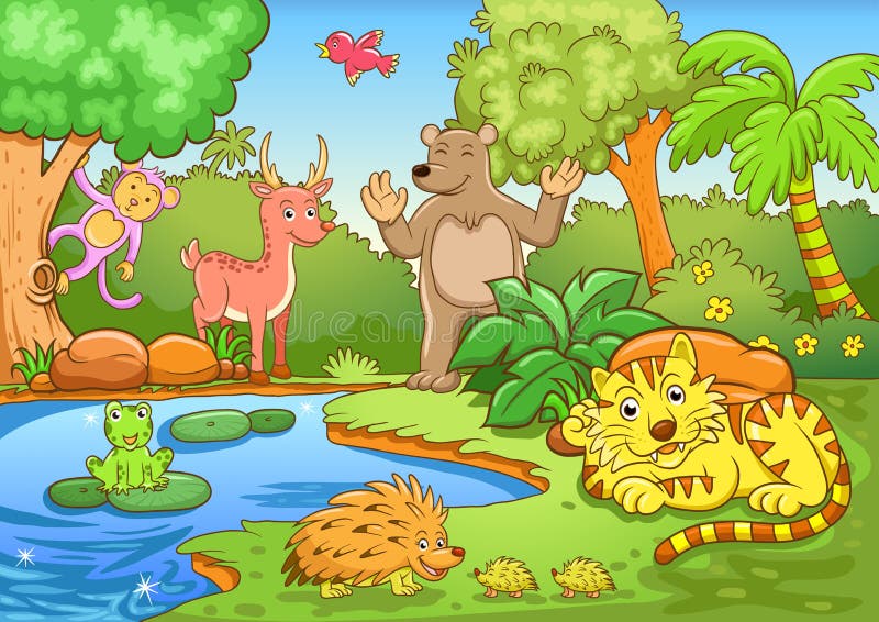 Free Vector | Pretty scene with animals in a forest-saigonsouth.com.vn
