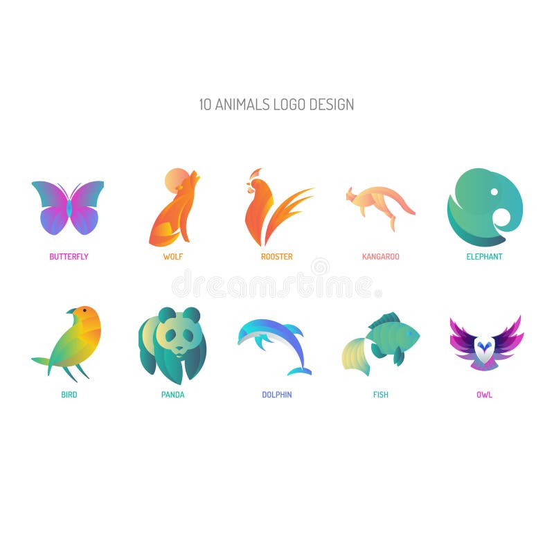 10 Animals Logo Design With Golden Ratio Technique And Gradient Color Stock Vector Illustration Of Gradient Child