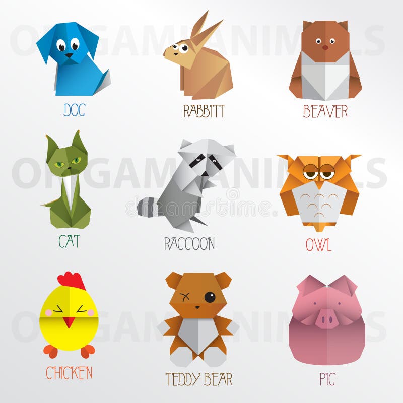 Animals Origami Paper Art Collection Stock Vector - Illustration of kitten,  design: 108542495