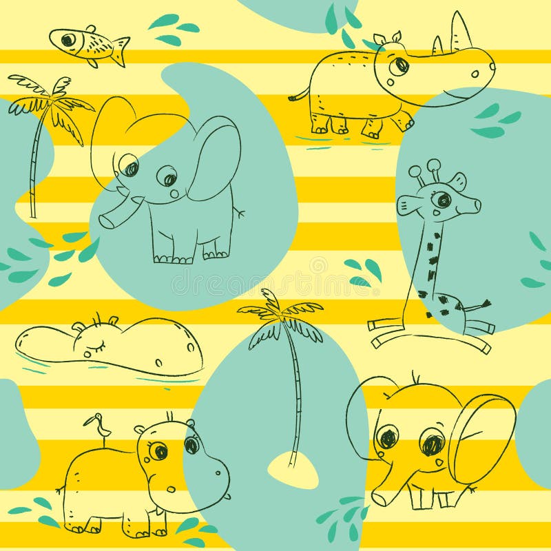 Cute animals playing with water, baby seamless pattern background. Cute animals playing with water, baby seamless pattern background