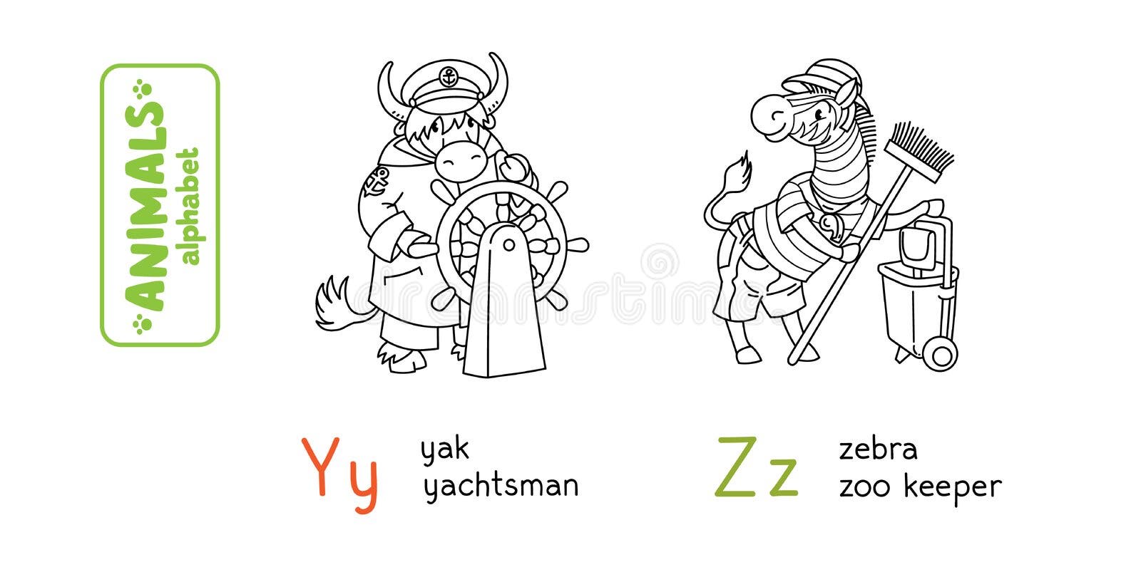 Yak Yachtsman Animals Profession Abc Alphabet Y Stock Vector