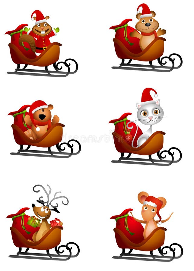 Animals in Santa Sleighs vector illustration Animals in Santa Sleighs vector illustration