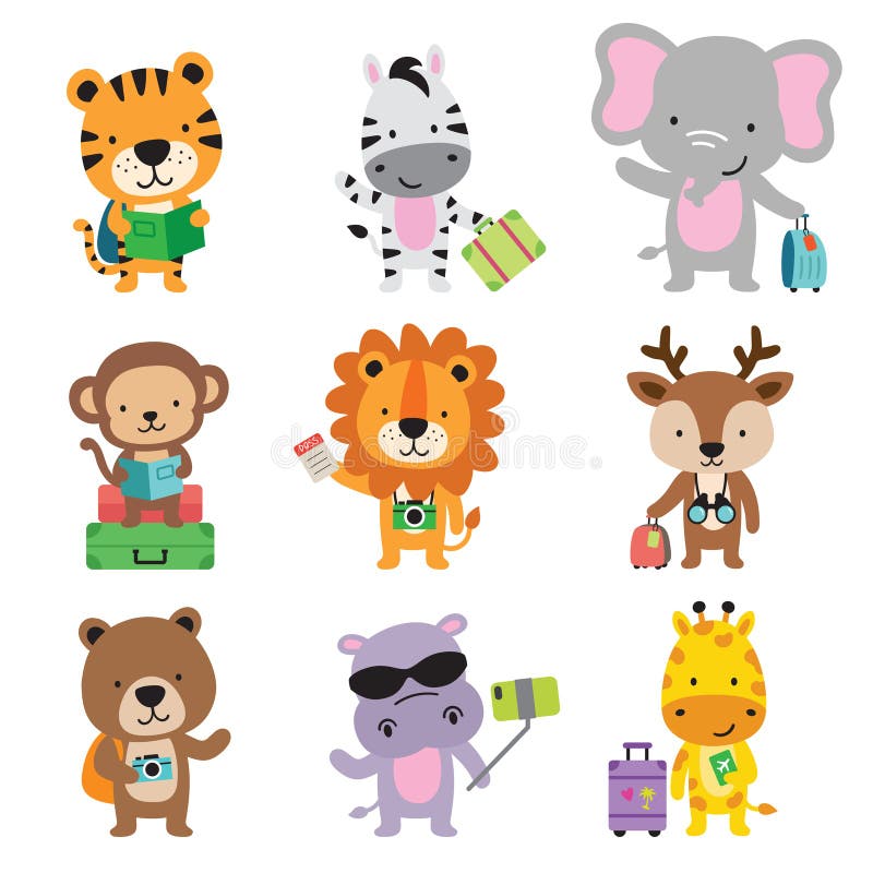 Cute Wild Safari Jungle Animal Faces and Heads Vector Illustration ...