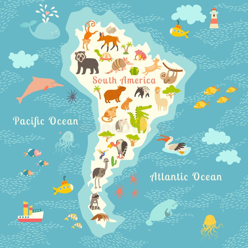 Animals World Map, Africa. Beautiful Cheerful Colorful Vector ...