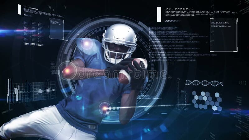Animarea lanțului de ADN în prelucrarea datelor și a jucătorului de rugby stock video footage