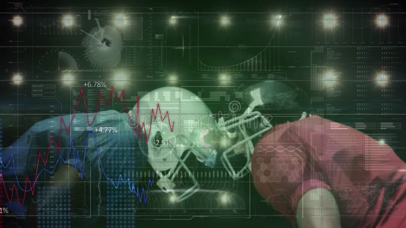 Animarea prelucrării datelor cu privire la diverși jucători de rugby masculi stock video