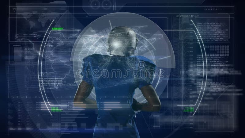 Animarea prelucrării datelor privind jucătorul american de fotbal masculin pe stadion stock video