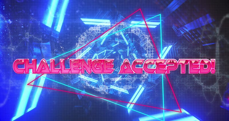 Animarea unui banner text acceptat pentru probă deasupra tunelului albastru strălucitor neon în model fără sudură vector illustration