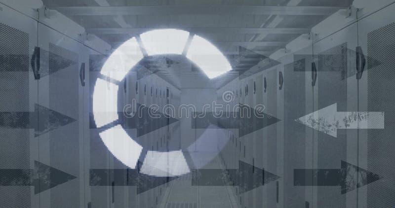 Animarea încărcării inelului peste săgeți și în camera serverului stock illustration