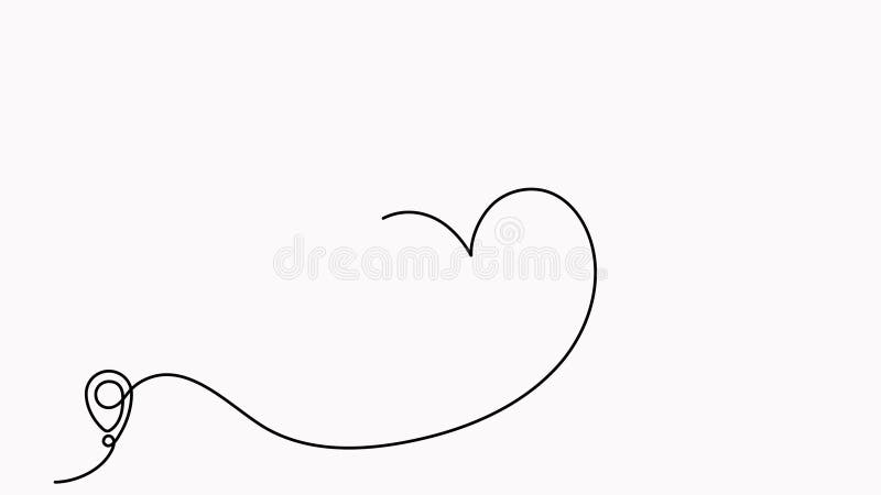 Animated airplane continuous line drawing with map pin pointer in heart shape. royalty free illustration