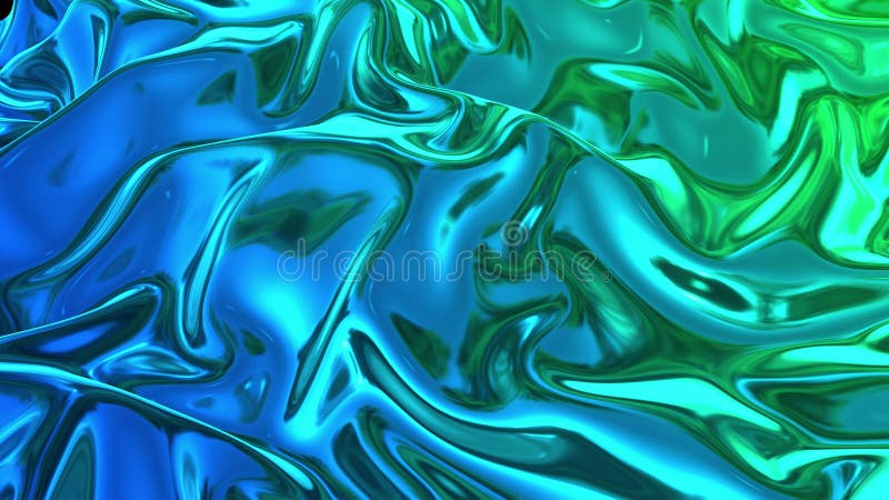 Animated Blue Green Metalic Gradient in 4k. 3D Render of Wavy Cloth ...