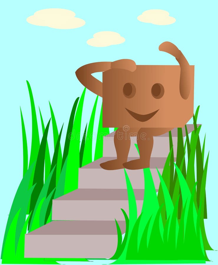 Animated Cardboard Box Sitting on a Step Stock Illustration