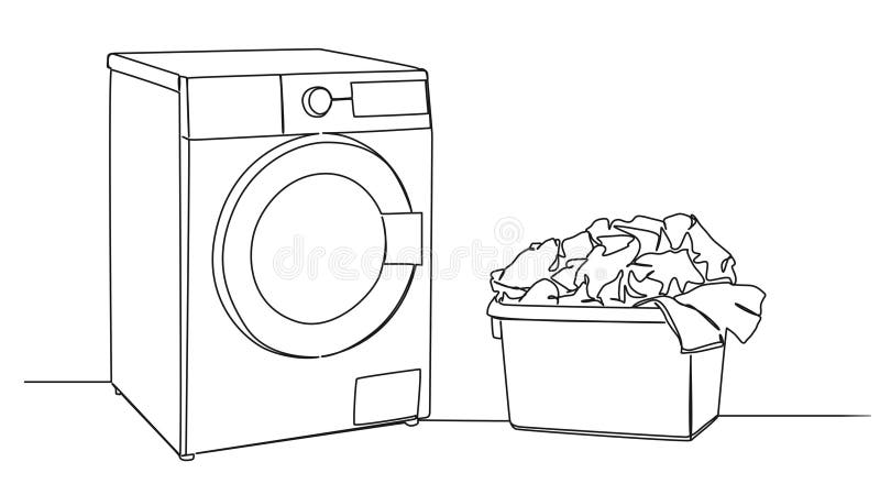 Animated Single Line Drawing of Washing Machine and Hamper with Laundry Stock Footage - Video of laundry, domestic: 291052352