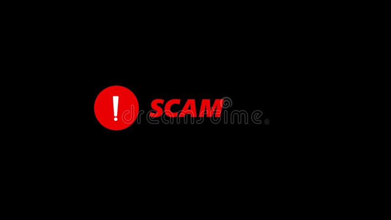 Animated red scam alert warning with exclamation mark. Looping motion graphic for cybersecurity, fraud prevention, and internet vector illustration
