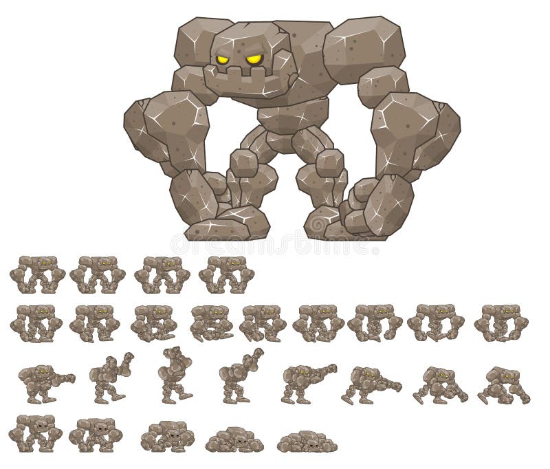 Animated Big Golem Character Sprites Stock Vector - Illustration of pebble,  html5: 116936985