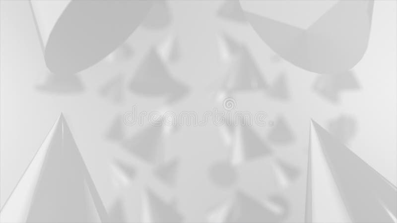 White color 3d shiny cone shapes slowly rotating 3d geometrical abstract background royalty free illustration