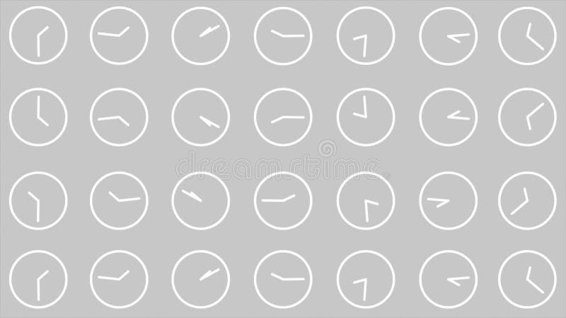 White color multiple moving clocks shows that time is not constant time always moves forward, futuristic loop able background royalty free illustration