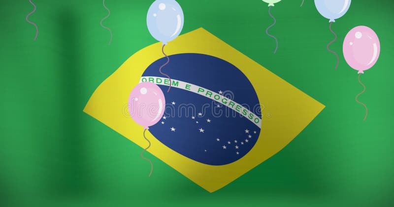 Animatie van ballonnen over de vlag van brazilië