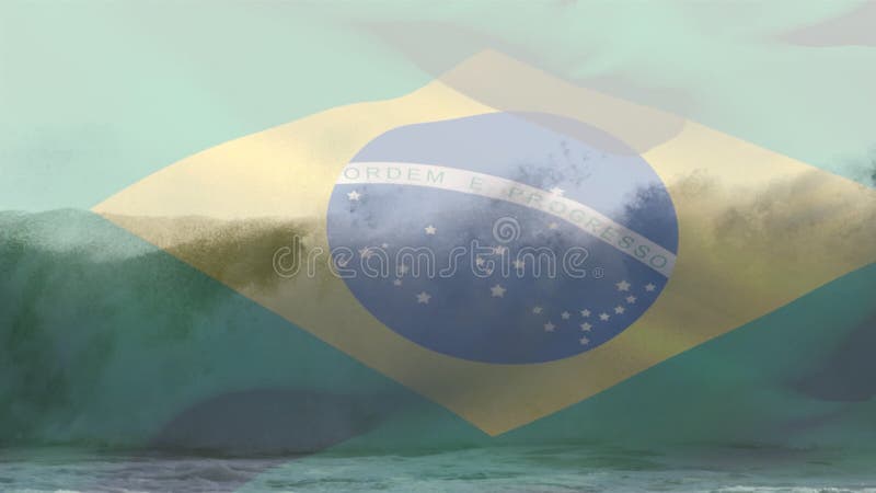 Animatie van de vlag van brazilië over zonnige zee