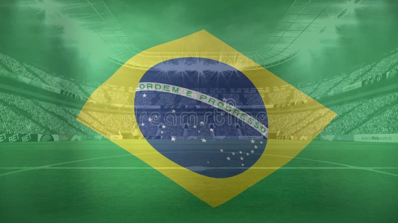 Animatie van golvende vlag van brazilië over sportstadion