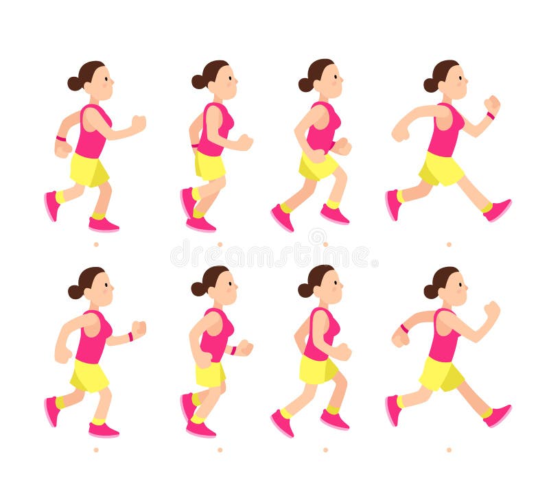 Animatie van het beeldverhaal de lopende meisje De atletische jonge looppas van het vrouwenkarakter of snelle gang Geanimeerde mo vector illustratie Animatie van het beeldverhaal de lopende meisje De atletische jonge looppas van het vrouwenkarakter of snelle gang Geanimeerde mo vector illustratie
