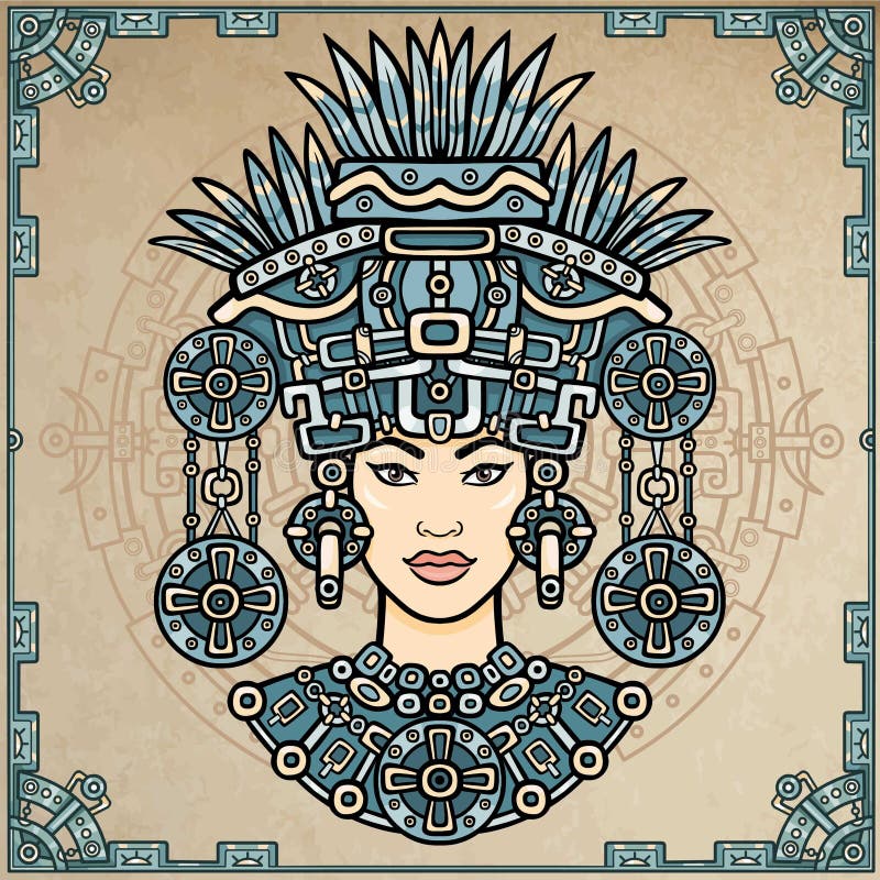 Animation portrait of the pagan goddess based on motives of art Native American Indian. Color decorative drawing. Vector illustration. Background - a decorative frame, a magic circle. Animation portrait of the pagan goddess based on motives of art Native American Indian. Color decorative drawing. Vector illustration. Background - a decorative frame, a magic circle.