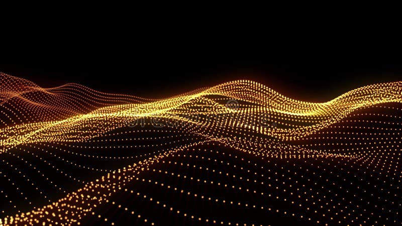 Animation abstract digital yellow particles wave. royalty free illustration
