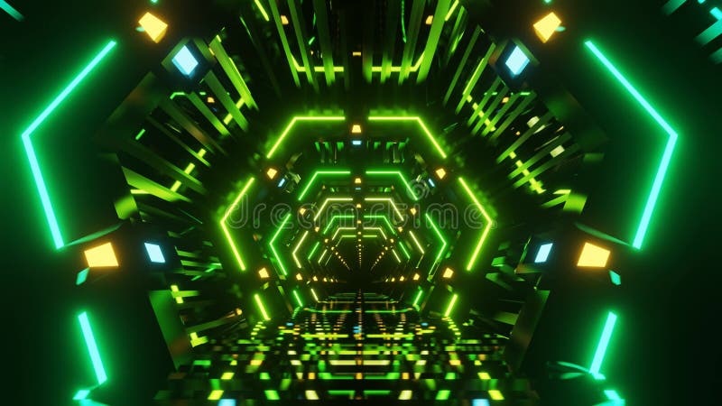 Animation abstraite en boucle d'un tunnel futuriste fait de lignes de néon vert brillant clips vidéos