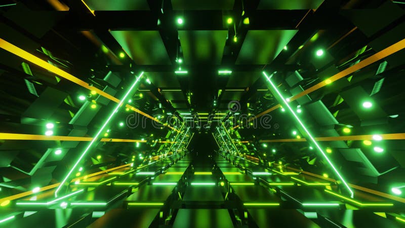 Animation abstraite en boucle d'un tunnel laser hexagonal vert et jaune clips vidéos