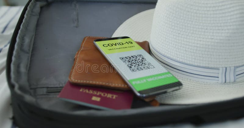 Animation afro-américaine senior femme emballage le passeport du vaccin covid dans la valise clips vidéos