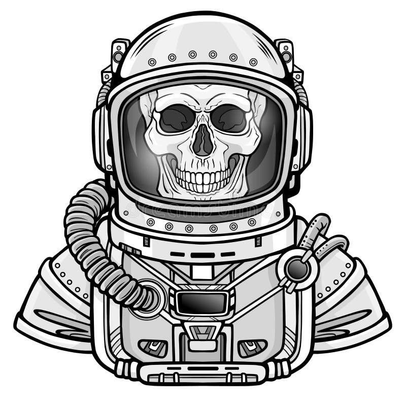 Animation Astronaut Skeleton in a Space Suit. Monochrome Drawing. Stock