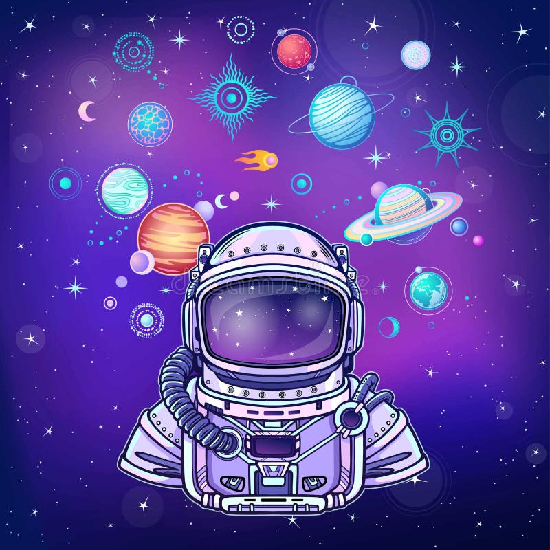 Animation Astronaut in a Space Suit, Planets of the Solar System. Stock ...