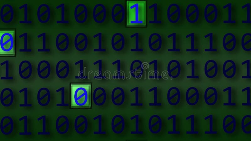Animation avec les nombres binaires 0 et 1 sur fond multicolore foncé. illustration stock