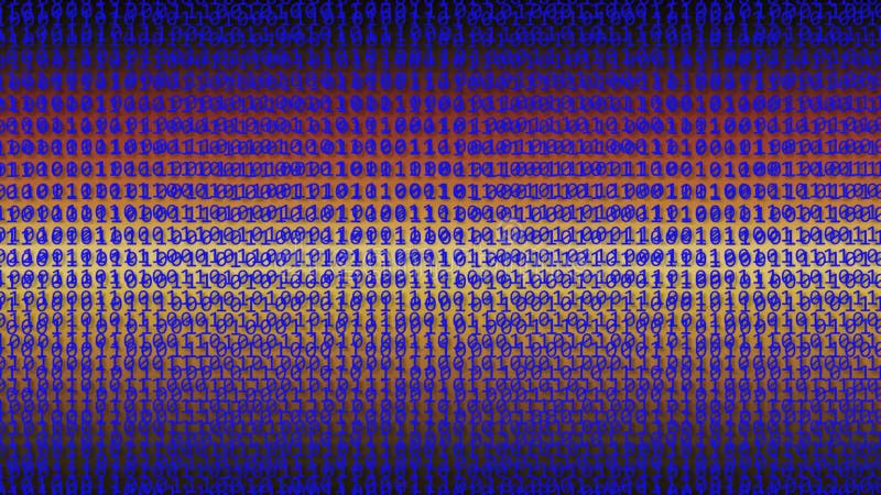 Animation avec les numéros binaires 0 et 1 sur fond multicolore illustration stock