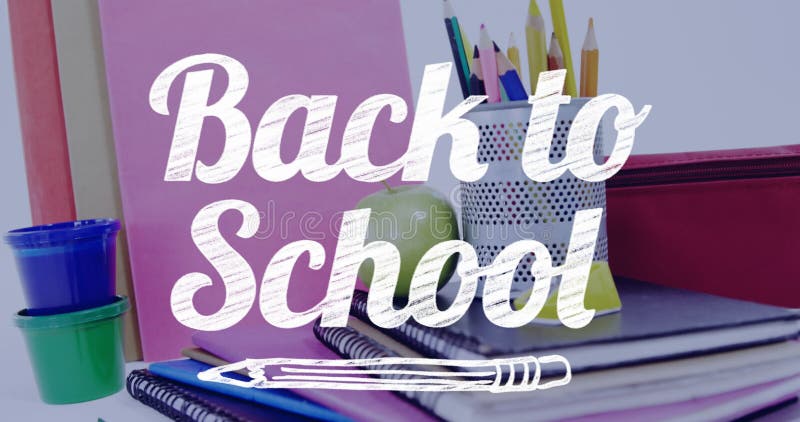 Animation of back to school text over school items stock video footage