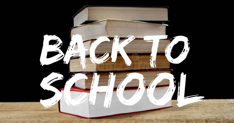 Animation of back to school text over stack of books stock video