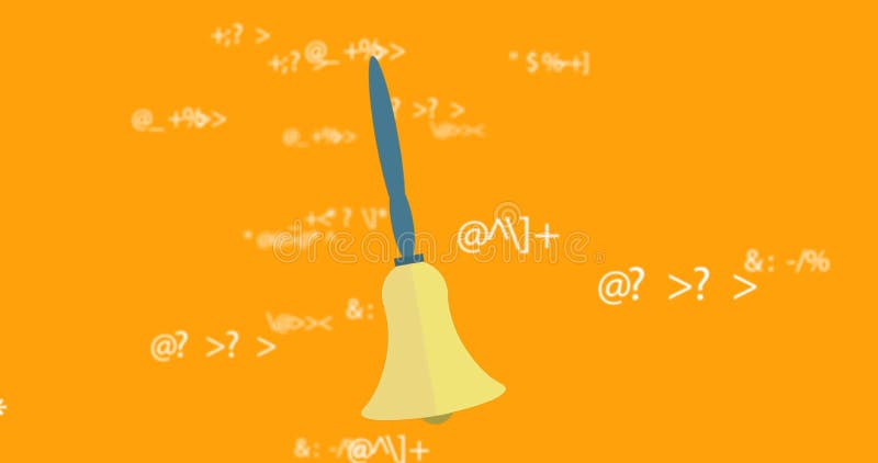 Animation of bell over mathematical equations on orange background stock illustration