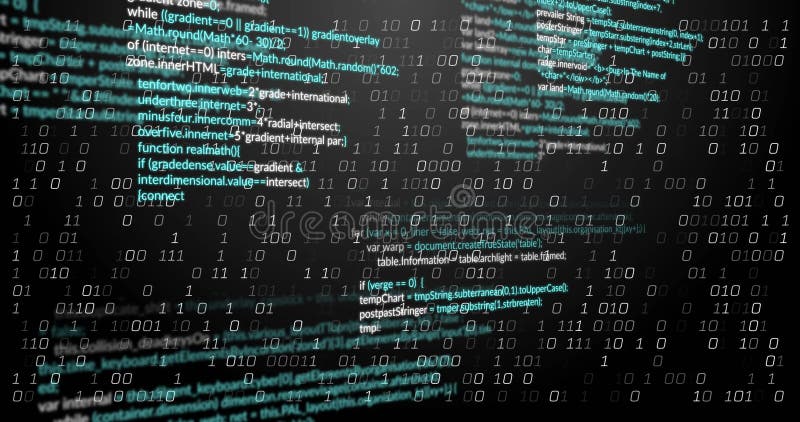 Animation of binary coding and data processing on black background. Technology and digital interface concept digitally generated video. Binary coding data processing video