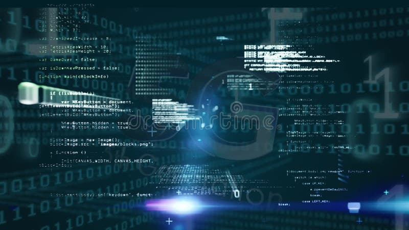 Animation of binary coding and data processing on blue background. global computing and data processing concept digitally generated video. Binary coding data processing video