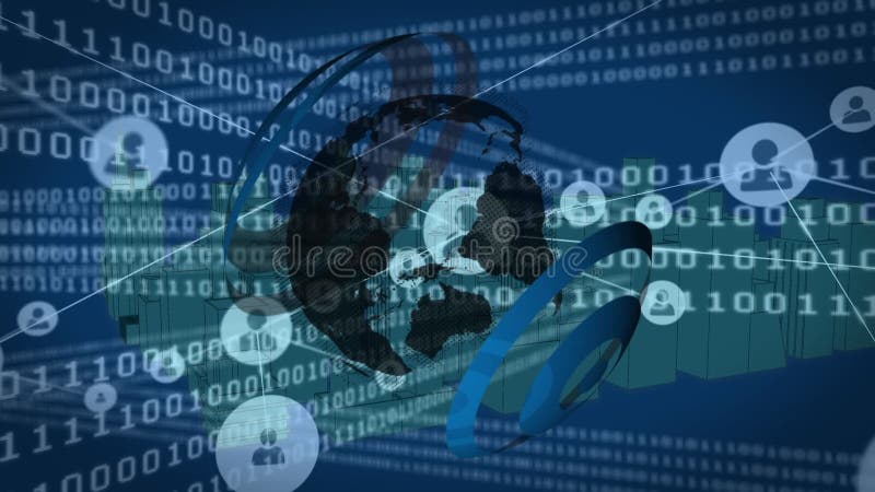Animation of binary coding and data processing and network of connections. global business, data processing and computing concept digitally generated video. Binary coding data processing video