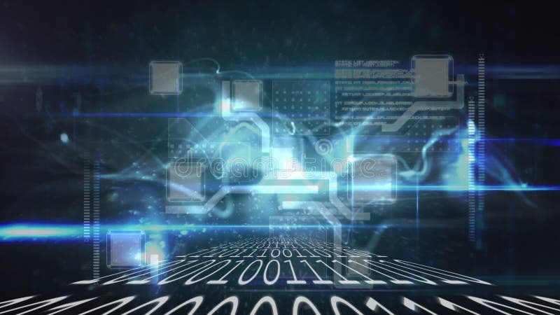 Animation of binary coding, data processing with network of connections. global data processing, connections, technology and digital interface concept digitally generated video. Binary coding data processing video