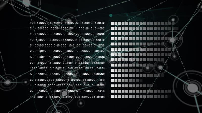 Animation of binary coding data processing and network of connections. global connections and networks concept digitally generated video. Binary coding data processing video