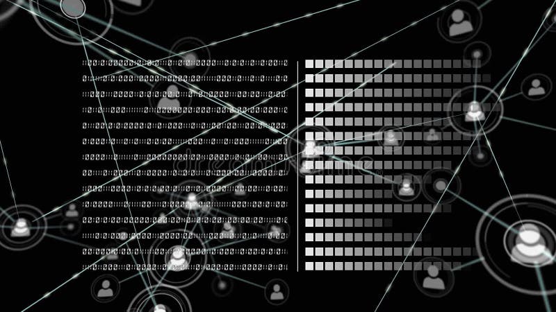 Animation of binary coding data processing and network of connections. global connections and networks concept digitally generated video. Binary coding data processing video