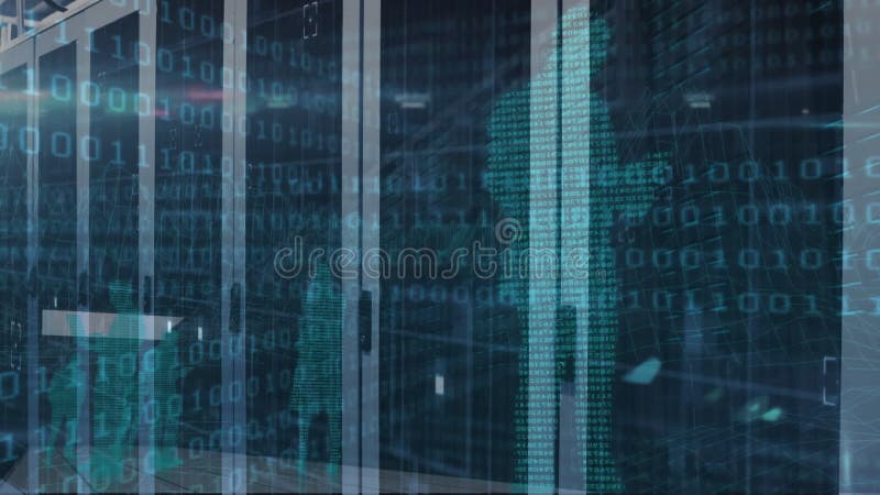 Animation of binary coding and data processing over computer servers. global technology, connections and data processing concept digitally generated video. Binary coding data processing video