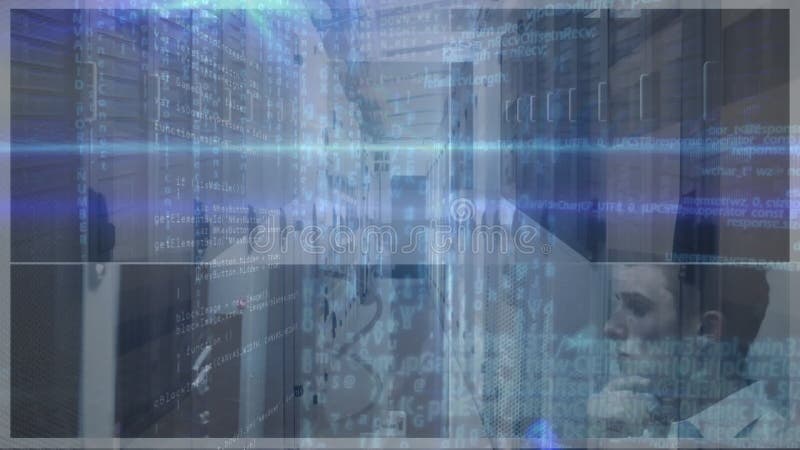 Animation of binary coding and data processing over computer servers. global technology, connections and data processing concept digitally generated video. Binary coding data processing video