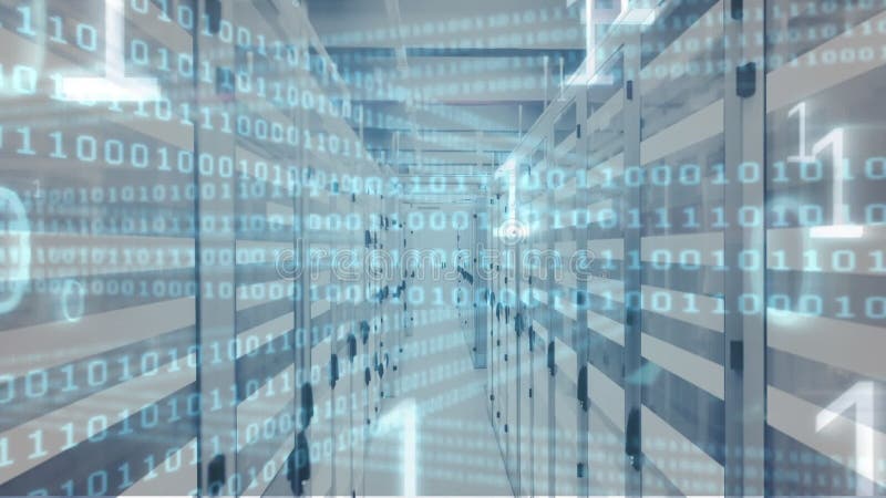 Animation of binary coding and data processing over computer servers. global technology, connections and data processing concept digitally generated video. Binary coding data processing video