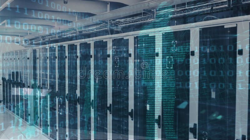 Animation of binary coding and data processing over computer servers. global technology, connections and data processing concept digitally generated video. Binary coding data processing video